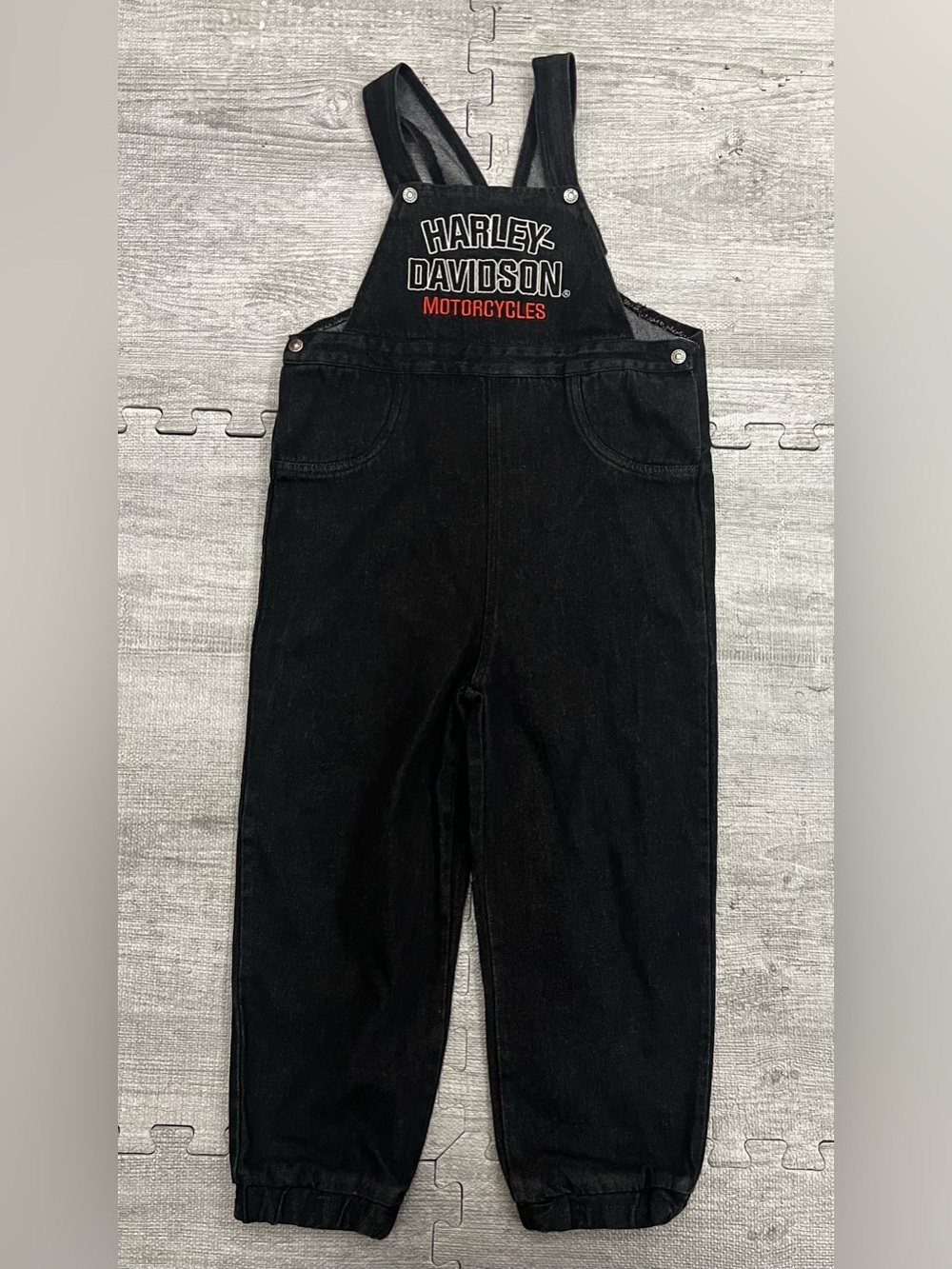 Harley-Davidson Black Denim Overalls One-Piece Embroidered Logo 4/5T
